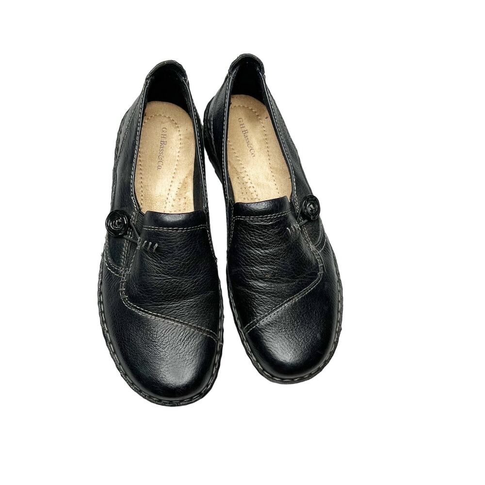 G.H. Bass & Co. Bradshaw Loafers Shoes Black Leather Slip-On Round Toe Sz 7 W